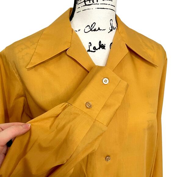 Vintage 1950s Womens Blouse Dagger Collar Button Up Dress Shirt Mustard Balloon - Picture 3 of 13